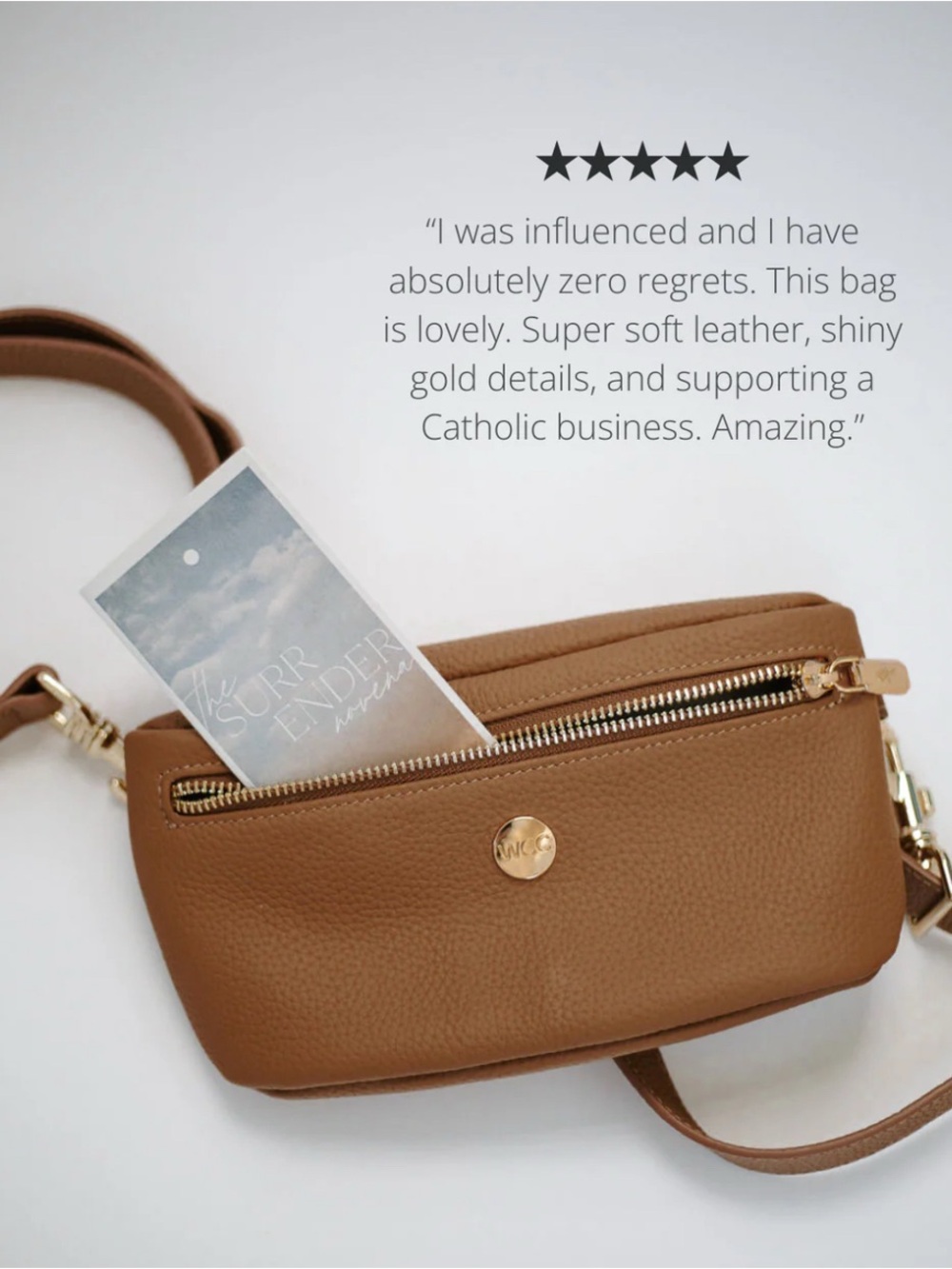 Everyday Pebbled Crossbody Bag in Tan with Gold Hardware - Picture 2 of 9